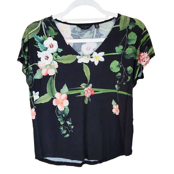 TED BAKER 2-Piece Black Floral Tee & Cardigan S - Picture 3 of 6